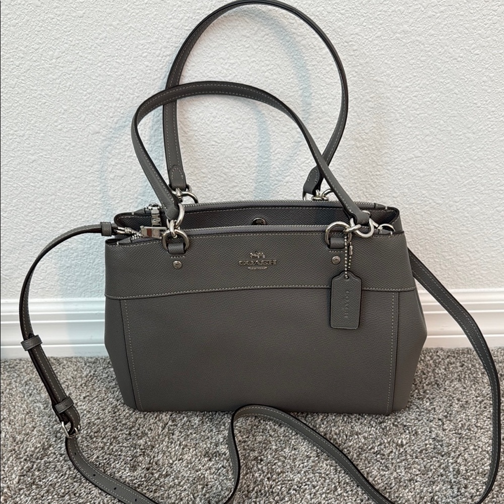 Coach Gray Leather Satchel with Silver Accents
